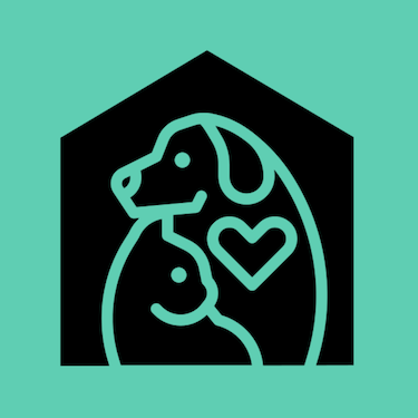 a logo with a cat and dog inside a house shape